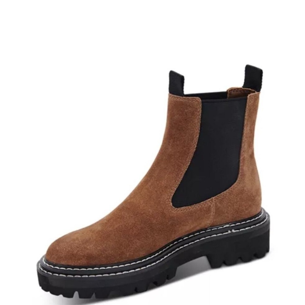 Dolce Vita Brown Suede Chelsea Lug Booties with Black Elastic